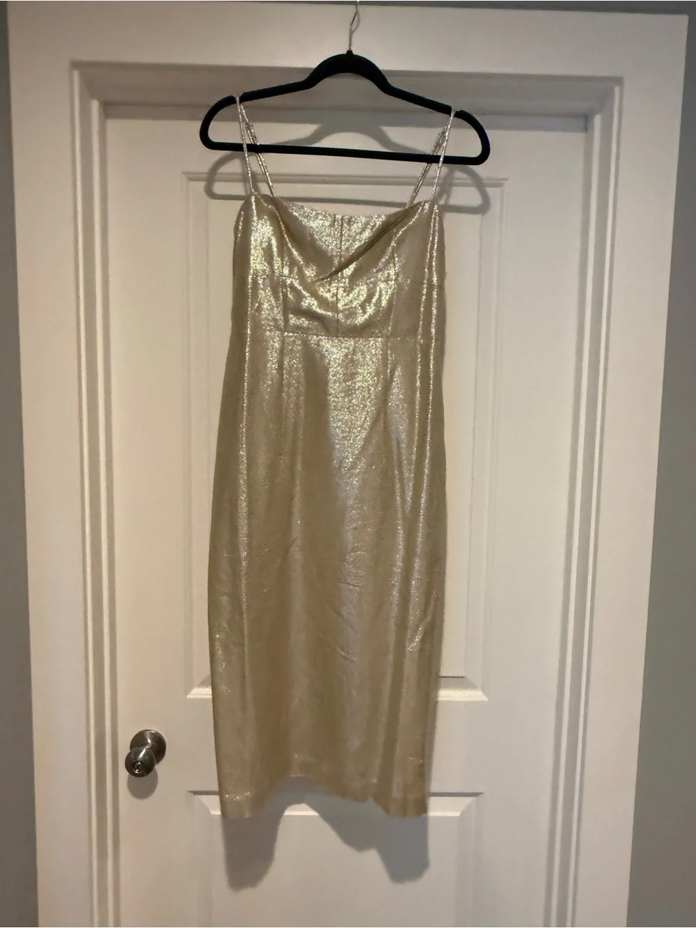 J. Crew Metallic Gold Midi Dress with Spaghetti Straps and Tie Back - Sz 6 NWT